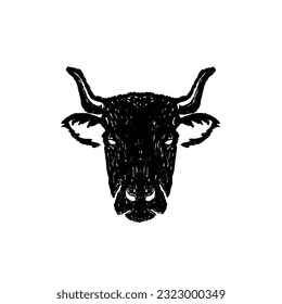 Vintage Grunge Texture Cow Head Logo Design Vector