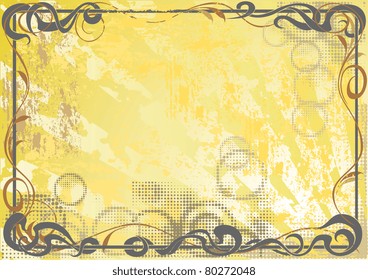 Vintage grunge vector background with a floral frame