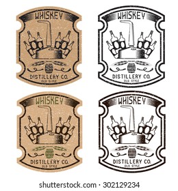 Vintage Grunge Vector Labels Of Whiskey With Copper Whiskey Still