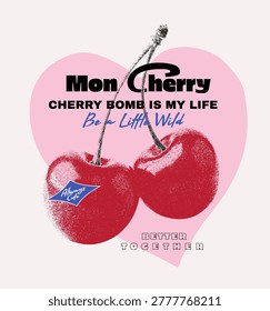 vintage grunge Vector Tee Shirt Print Design. Sweet cherry artwork. Cherry print design. Fruit vector graphics. food Fashion Graphic Design