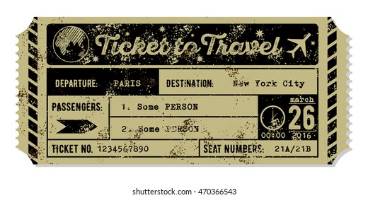 Vintage grungy airplane ticket. Travel concept.