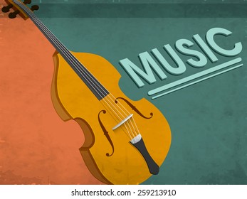 Vintage grungy background with text Music and stylish guitar.