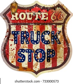 Vintage and grungy route sixty six truck stop sign, vector