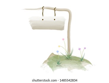 The vintage guide post and signpost. Wood farm sign. Watercolour hand drawn illustration vector.