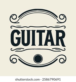 vintage guitar emblem badge label poster print retro vector illustration template design