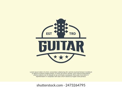 Vintage guitar emblem with pick shape logo design