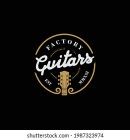 Vintage Guitars Logo with Round Shape and Black Background