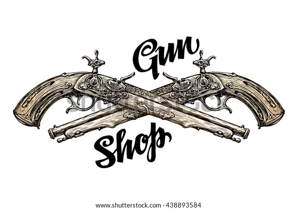 Vintage Gun Crossed Pistols Handdrawn Sketch Stock Vector (Royalty Free ...