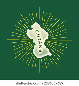 Mapa de Guyana vintage con textura y emblema de color gris. Huella vintage de Guyana para camiseta. Diseño de moda Hipster. Ilustración del vector