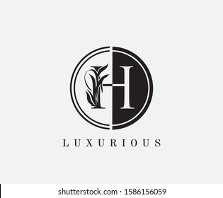 Vintage H Letter Logo Icon. Black and White H With Classy Leaves Shape design perfect for fashion, Jewelry, Beauty Salon, Cosmetics, Spa, Hotel and Restaurant Logo. 