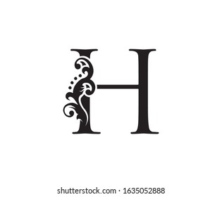 Vintage H Letter Swirl Logo. Black H With Classy Leaves Shape design perfect for fashion, Jewelry, Beauty Salon, Cosmetics, Spa, Hotel and Restaurant Logo. 