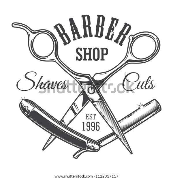 Vintage Hairdresser Salon Label Barber Scissors Stock Vector