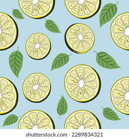 Vintage Half Drop Seamless Lemon and Leaves Pattern