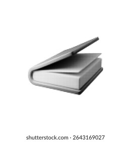 Vintage halftone book vector illustration. Retro dotted design for education, libraries, and literary themes. Ideal for web, print, and promotional materials. Classic monochrome style.
