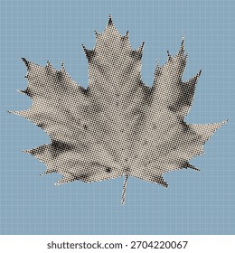 Ilustración de hoja de arce de semitono de Antiguas creada con puntos negros sobre un fondo texturizado. Elemento de diseño de Vector botánico retro adecuado para carteles, impresiones, pegatinas y obras de arte gráficas modernas.