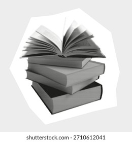 Pilha de meio-tom vintage de livros com páginas abertas, simbolizando aprendizagem, literatura e conhecimento atemporal.