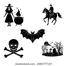 Vintage Halloween art Silhouette Bundle