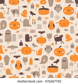 Vintage Halloween background. Vector seamless pattern for Halloween