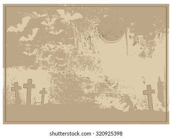 Vintage Halloween card with cemetery and bats