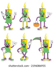 Vintage Halloween character design. Halloween set of patches in cartoon comic style. Halloween character set in cartoon comic style. Perfect for scrapbooking, greeting card, party invitation, sticker.