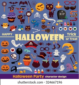 Vintage Halloween character element set 