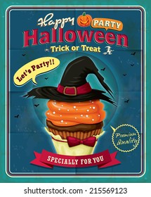 Vintage Halloween cupcake poster design 