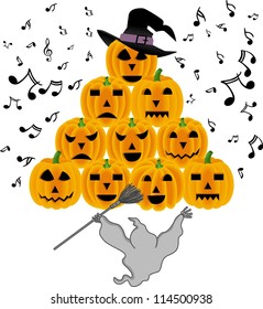 Vintage halloween ghost singing pumpkins