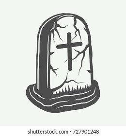 Vintage halloween grave in retro style. Monochrome Graphic Art. Vector Illustration.