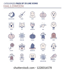 Vintage Halloween Icon set - 25 Flat Line icon set