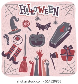 Vintage Halloween Icon Set
