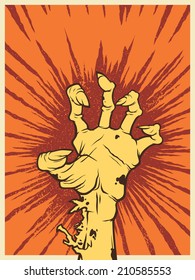 Vintage Halloween icon - zombie hand with anger