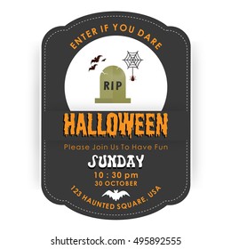 Vintage Halloween invitation card with party tyopography and Rip Grave and Spider net