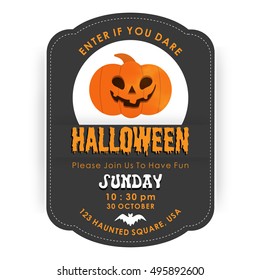 Vintage Halloween invitation card with party tyopography and Pumpkin