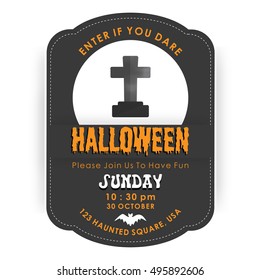 Vintage Halloween invitation card with party tyopography and Cross
