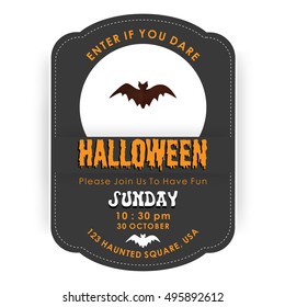 Vintage Halloween invitation card with party tyopography and Bat