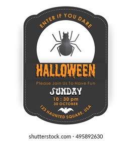 Vintage Halloween invitation card with party tyopography and Spider
