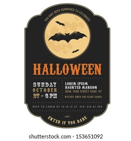 Vintage Halloween invitation with flying bats