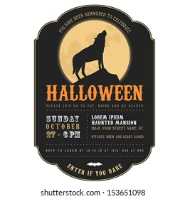 Vintage Halloween invitation with howling werewolf