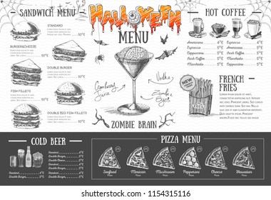 Vintage halloween menu design. Restaurant menu