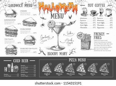Vintage halloween menu design. Restaurant menu