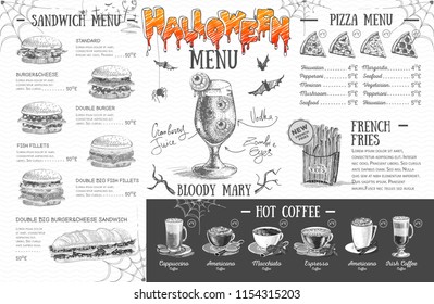 Vintage halloween menu design. Restaurant menu