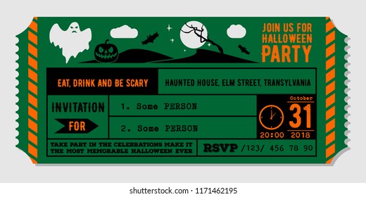 Vintage Halloween party invitation design template. Vector Illustration