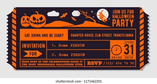 Vintage Halloween party invitation design template. Vector Illustration