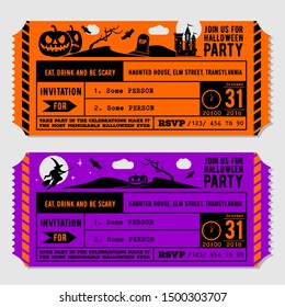Vintage Halloween party invitation design template. Vector Illustration