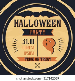 Vintage Halloween party poster with the bat. Vector illustration