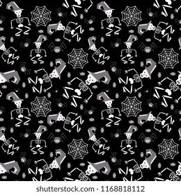 Vintage halloween pattern with skull using enchanter hat. Vector illustration for print and baby fashion.