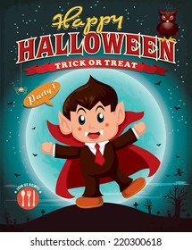 Vintage Halloween poster design with children in vampire costume