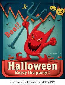 Vintage Halloween poster design with demon