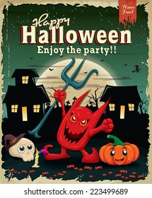 Vintage Halloween poster design with demon