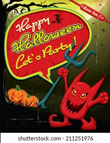 Vintage Halloween poster design with devil